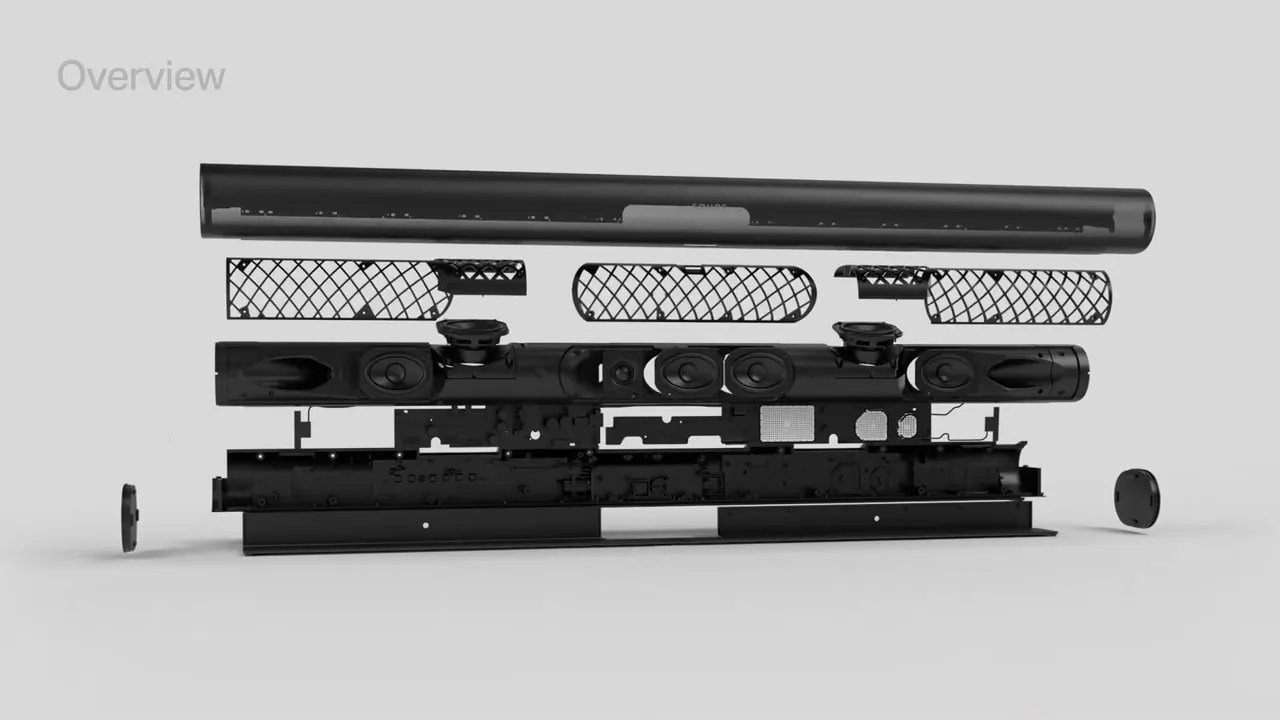 Sonos Arc Ultra front view showing speaker drivers and slim cabinet
