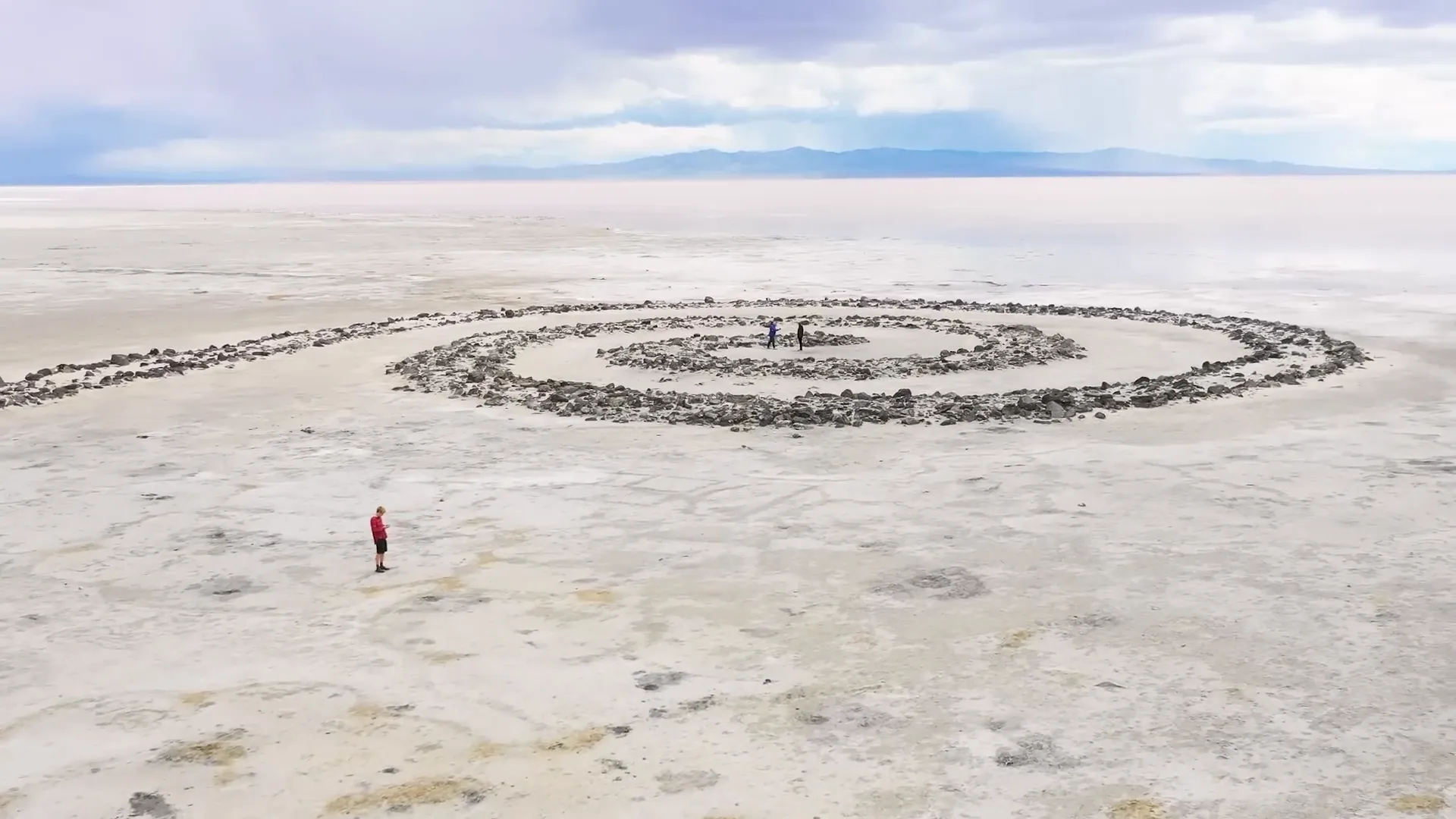 Spiral Jetty sculpture extending into the Great Salt Lake