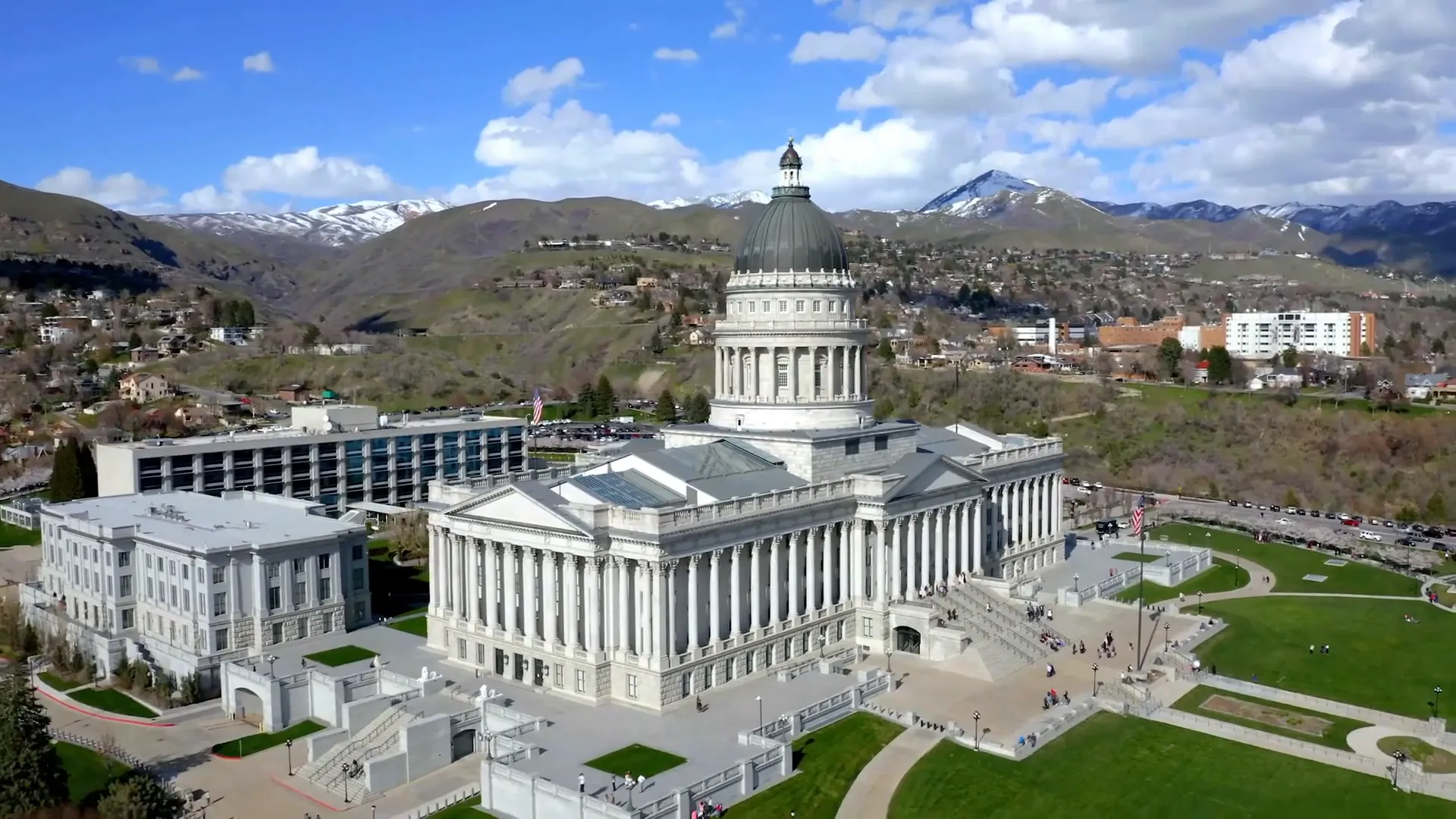 Utah State Capitol surrounded by cherry blossoms